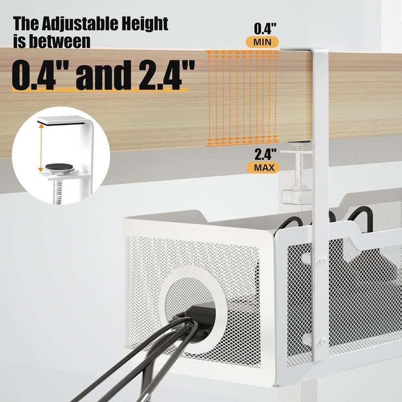 Cinati 4 Pack Under Desk Cable Management Box White, 53.6" Wire Organizers No Drill, Cord Organization Tray with Clamp for Office, Home - No Damage to Desk - Image 2